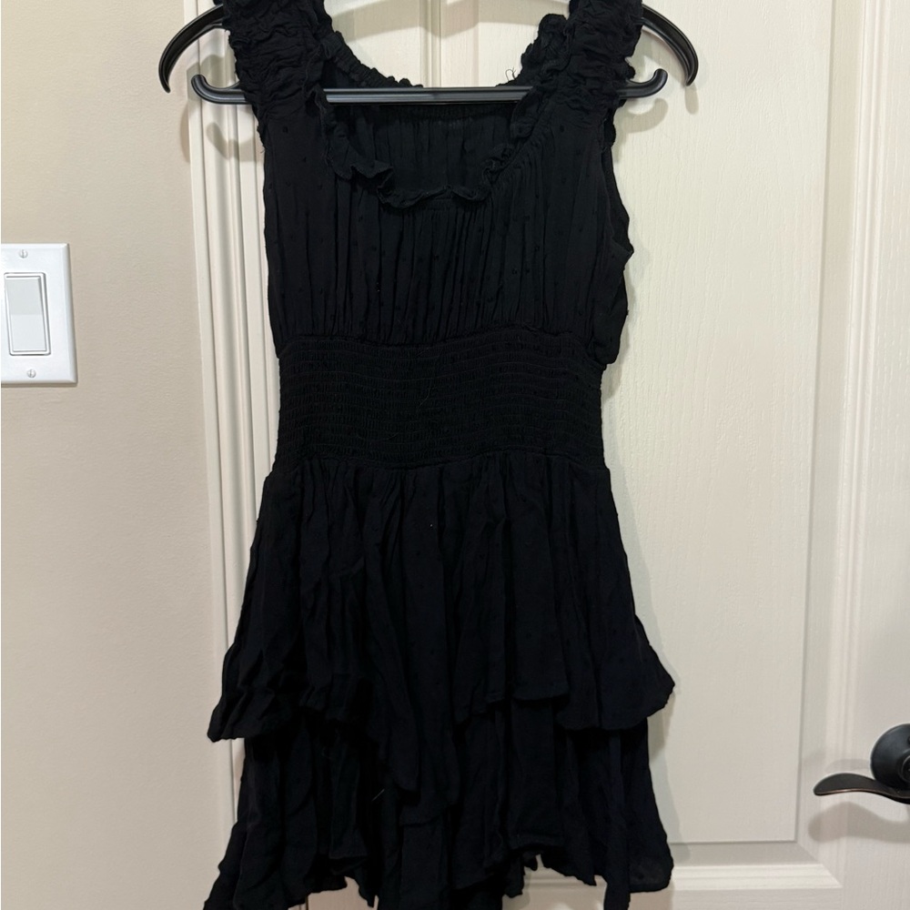 Black Sleeveless Mini Sundress with Square Neckline